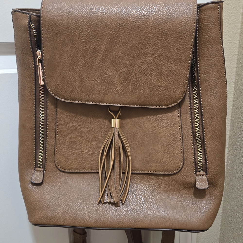Brown Leather Backpack with Tassel